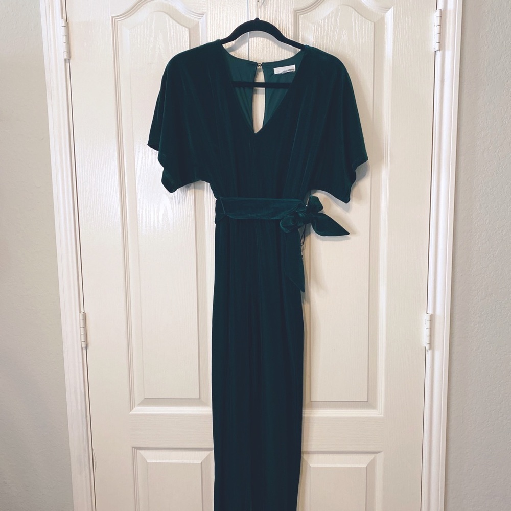 June & Hudson Woman’s Short Sleeves Green Velvet Jumpsuit Size XS